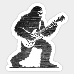 Sasquatch Bigfoot Rock On Guitar Legend Believer Retro Grunge Distress Sticker